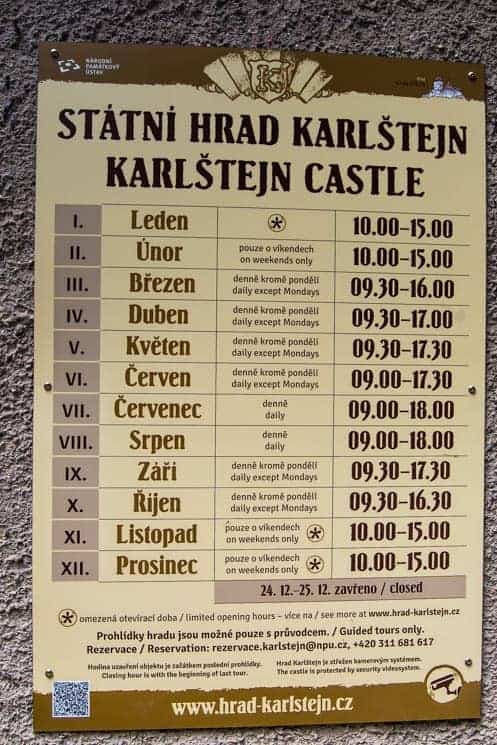 Karlštejn castle - opening hours